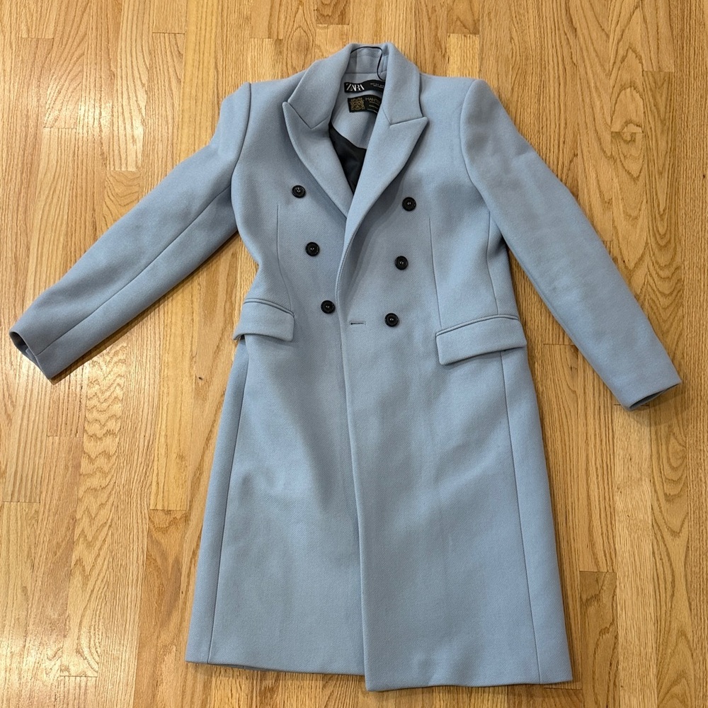 Zara Women's Sky Blue Pea Coat